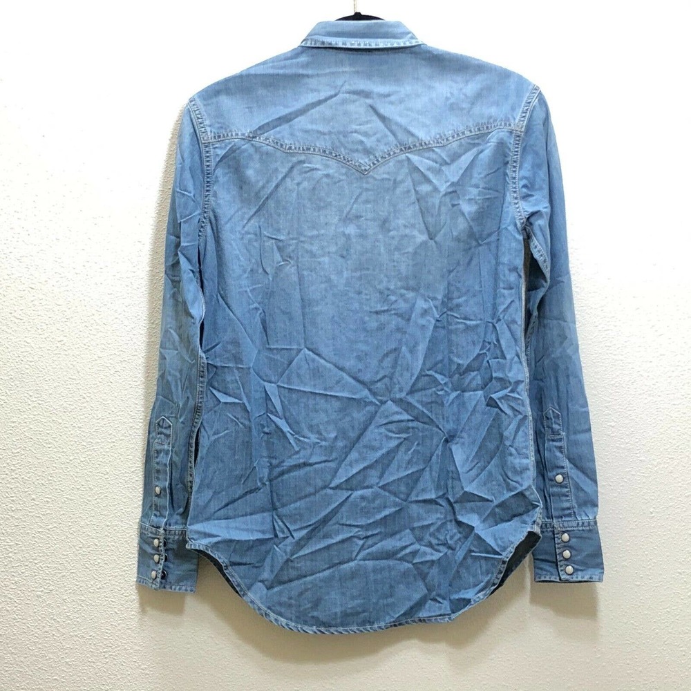 NEW DSTLD Blue Denim Long Sleeve Pearl Snap Shirt in Light Vintage Sz S MSRP $75 - Picture 5 of 9